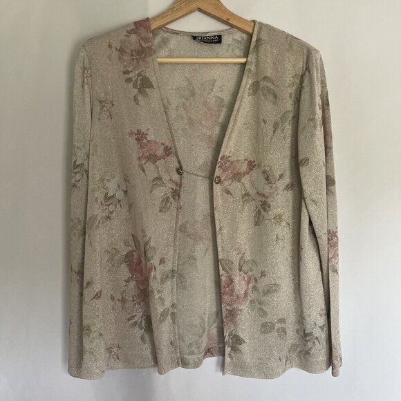 Arianna by Rachel Kaye vintage grandma style padded shoulders floral cardigan - Picture 1 of 8